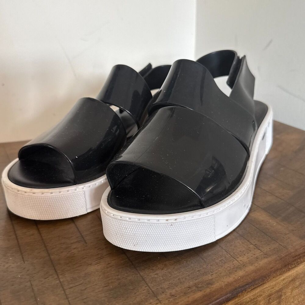 Melissa Black Platform Sandals Women's 6 Hook Loop Jelly Slides